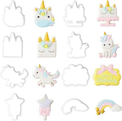 Bakery Adda Mix Unicorn Shape Fondant Cutter Plastic Mold | See Animal Plastic Cutter Set Cookie Press(Pack of 8)