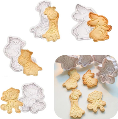 LEGACYCART LEGACYCART 4 Animal Cartoon Shaped Cookie Cutter Set, 3D Cookie Cutters Cookie Press(Pack of 4)