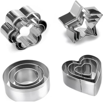 CREW4 CREW4 3 Pcs Star Shape,3 Pcs Flower Shape, 3 Pcs Circle Shape, 3 Pcs Heart Shape Cookie Cutter(Pack of 12)