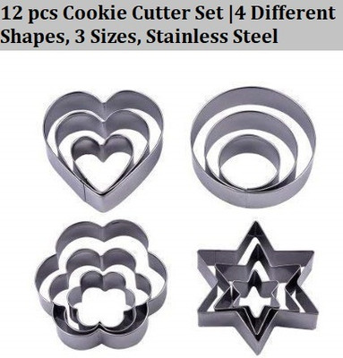 ZIRAK Cookie Cutter Set, 12 Pieces, Stainless Steel, Heart Star Flower Circle Shapes Cookie Cutter(Pack of 12)