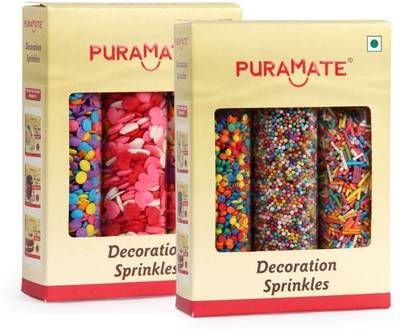 Puramate Rainbow Jimmies (100 Gm) & Sweet Treats (100 Gm) -Decoration Sprinkles(200 g, Pack of 2)