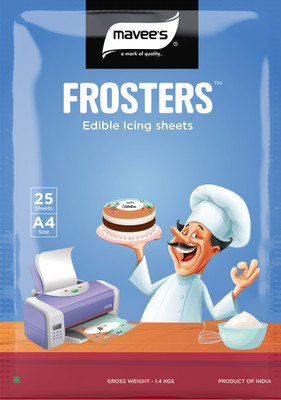 mavee's Frosters Edible Icing Sheets A4 Size, Premium Edible Solutions, 25 Sheets Icing Sugar(1.4 kg)