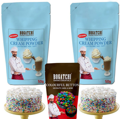 BOGATCHI Whipping Cream Powder + Chocolate Buttons Icing(100 g, vanila)