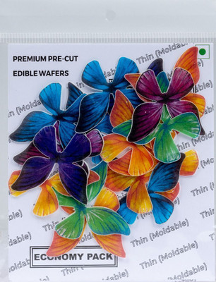 TastyCrafts Pre-Cut Wafer Paper - Neon Butterfly | Edible | Cake Topping & Décor - 16 Pcs Topping(100 g, Edible)