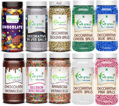 GO GRASS Cake Decorating Set ,Variety of Cake Sprinkles for Cupcakes & More / EACH 80GRAM Sprinkles(800 g, Pack of 10)