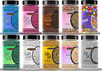 RENEWTRIA Cake Decorating Set ,Variety of Cake Sprinkles for Cupcakes & More / EACH 80GRAM Sprinkles(800 g, Pack of 10)