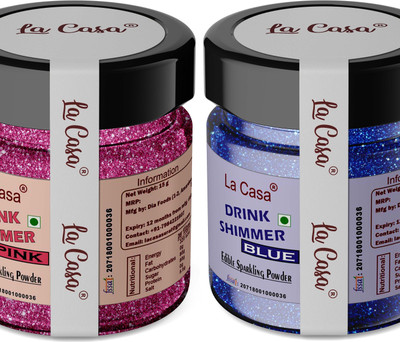 La Casa Drink Shimmer | Pink & Blue | Edible Shine/Glow For Drinks/Liquids | Glitters(30 g, Pack of 2)