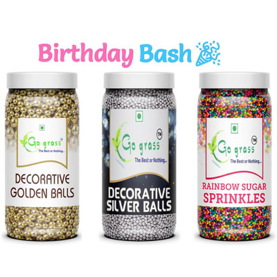 GO GRASS Birthday Bash ,Variety of Cake Sprinkles for Cupcakes & More / EACH 80GRAM Sprinkles(240 g, Pack of 3)