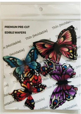 TastyCrafts Pre-Cut Wafer Paper | Edible | Stick-on Cake décor | Black Border Bright Big Butterfly | 8 Pcs - Pack of 1 (WPC- 032) Topping(100 g, Edible)