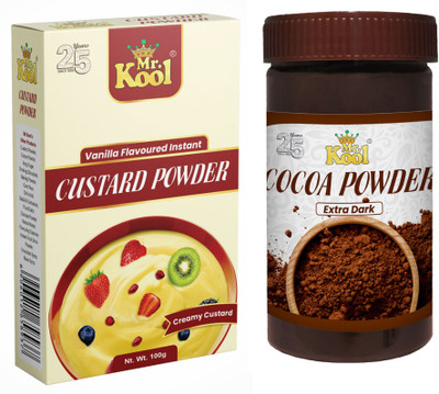 Mr.Kool Instant Custard Powder 100gm and Cocoa Powder Extra Dark 100gm.Pack of 2 Custard Powder(2 x 100 g)