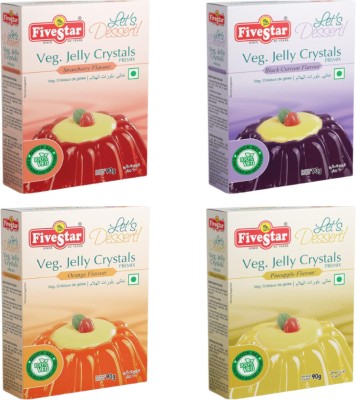 Five Star Veg Jelly Crystals-Strawberry, Black Currant, Orange, Pineapple (90g x4) Jelly Crystals(4 x 90 g)