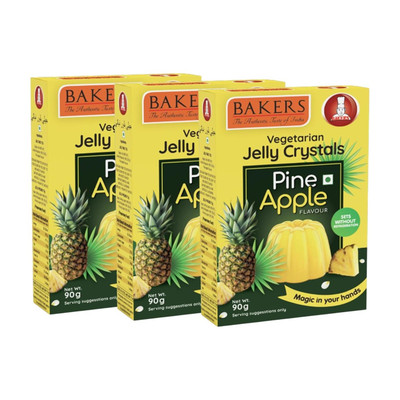 Bakers Jelly Crystals |Pineapple Flavour |Vegetarian|Instant Premix|90 Gm Each X Pack 3 Jelly Powder(3 x 90 g)