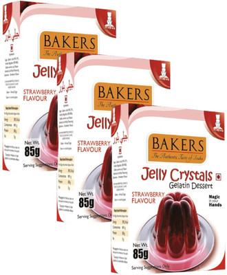 Bakers Jelly Crystals (Gelatin Dessert) | Strawberry Flavour | Non-Vegetarian|Pack Of 3 Jelly Powder(3 x 85 g)