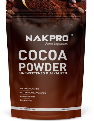 Nakpro Cocoa Powder Unsweetened & Alkalized | 22.5g Protein, 397.7g Energy, Plant Based Cocoa Powder(200 g)