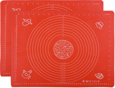KUBER INDUSTRIES Pack of 2 Reusable Silicone Mat for Chapati & Roti Mat | HW-9-RD | Spiral - Red Food-grade Silicone Baking Mat(Pack of 2)