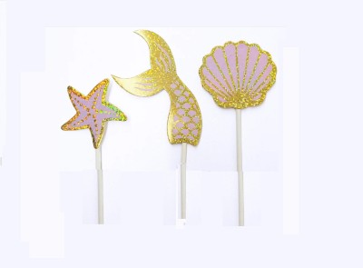 Marvino Sea Life Paper Topper Set (Shell, Starfish, Mermaid Tail shape ) Cake Topper(PURPLE Pack of 3)