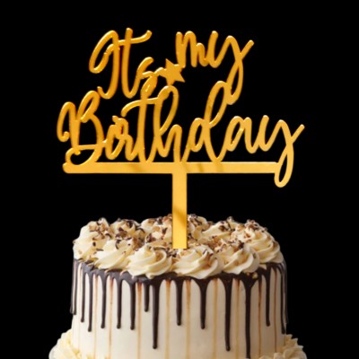 Party Decorz It's My Birthday 5 Inch Acrylic Cake Topper(Golden, Pack of 1)