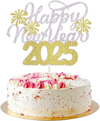 Festiko Festiko Happy New Year 2025 Cake Topper - Cheers T Cake Topper(Gold Pack of 1)