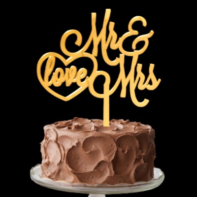 Party Decorz Mr. & Mrs. Heart Love Cake Topper | 5 Inch Wedding Cake Topper(Gold Pack of 1)