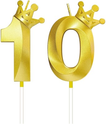 PopTheParty 10th Birthday Decoration Candle Sparkler for Cake Topper, Anniversary Decoration Cake Topper(Gold Pack of 2)