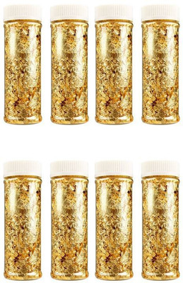 ALAMDAAR 8 Foil Flakes For Decorating Borders & Other Sweets Baking Glitters Cake Topper(Golden Pack of 8)
