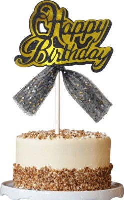 Party Decorz Happy Birthday Black Paper (8X4.5 Inch, 1pcs) Cake Topper(Black Pack of 1)