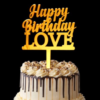 Party Decorz Happy Birthday Love 5 Inch Golden Cake Topper(Gold Pack of 1)