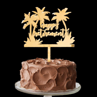 Party Decorz Happy Retirement Cake Topper| Retirement Tree Cake Topper(Gold, Pack of 1)