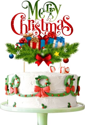 ZYOZI Cake Topper(Red, Green, Merry Christmas Cake Topper | Merry Christmas Theme Cake Topper Pack of 1)