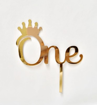 the banner company One With Tiara Birthday Cake Topper(Gold Pack of 1)