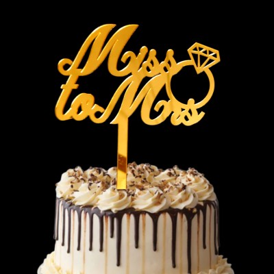 Party Decorz Miss To Mrs. Ring 5 Inch Acrylic Cake Topper(Golden, Pack of 1)