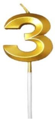 Xila Magic Number 3 Cake Candles Topper Cake Topper(GOLD Pack of 1)