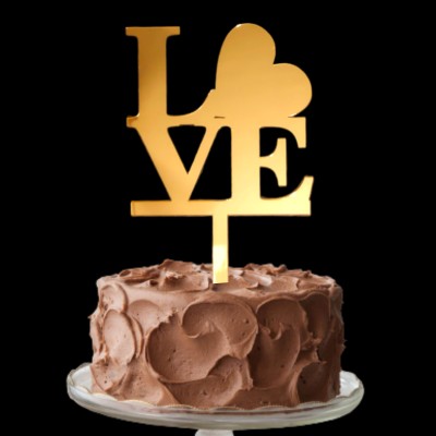 Party Decorz Love Heart Cake Topper | 5 Inch Wedding Cake Topper(Gold, Pack of 1)