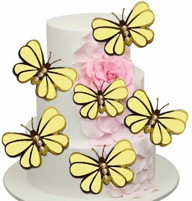 PopTheParty Edible Cake Topper(Yellow, Golden Pack of 5)