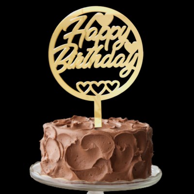 Party Decorz Happy Birthday Cake Topper| 5 Inch Happy Birthday Round Heart Cake Topper(Gold, Pack of 1)
