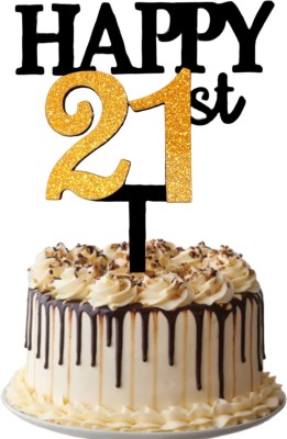 Party Decorz Happy 21st 5 Inch Birthday/ Anniversary Cake Topper(Black, Gold Pack of 1)