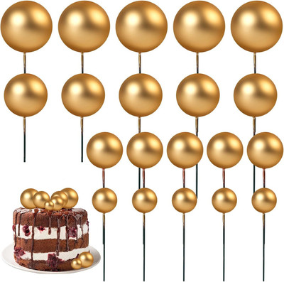 JAMBOREE 20 Pcs gold faux Ball Cake Topper, Gold Balls for Cake Decorating Cake Toppers Cake Topper(Ball Cake Topper Decorations Mini Balloons Pack of 20)