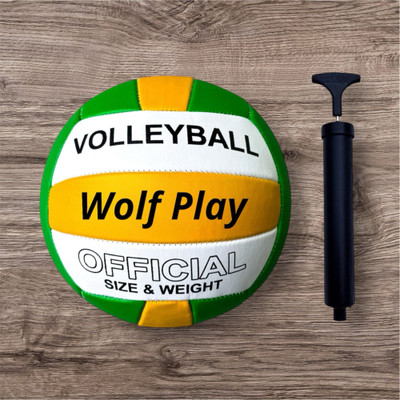 Wolf Play Green and yellow PVC volleyball Size-5 with Air Pump Volleyball - Size: 5(Standard, Pack of 1, Yellow, Green)