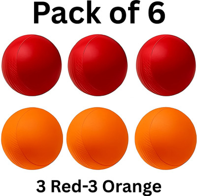 Vikas 3 RED 3 ORANGE Heavy Plastic Cricket Ball, Non-Toxic Cricket Training Ball(Kids, Pack of 6, Multicolor)