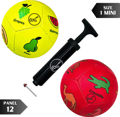 KARBD Hand Stitch PVC Small Kids Soccer Ball Combo with Air Pump & Needle Pin 12 Panel Football - Size: 1(Kids, Pack of 2, Red, Yellow)