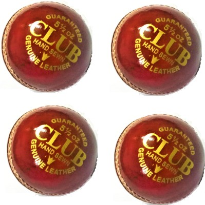 Hightop Sports Club Leather Cricket ball pack of 4 (2 Pcs) Cricket Ball - Size: Standard (Pack of 4, Red) Cricket Ball Cricket Leather Ball(Pack of 4, Red)