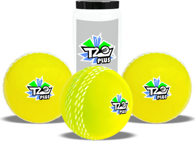 Jaspo T-20 Plus Practice Cricket /Wind Balls for Indoor & Outdoor Cricket Synthetic Ball(Standard, Pack of 3, Yellow)