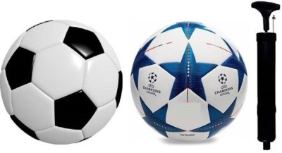 Fitdex Black and White & Blue Star Champions Football+ Air Pump, Football - Size: 5(Pack of 3)