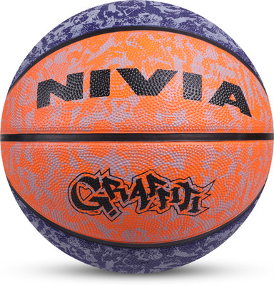 NIVIA Graffiti, 8 Panel, Rubber Moulded, Made for Beginners, Ideal for all surfaces Basketball - Size: 7(Standard, Pack of 1, Blue, Orange)
