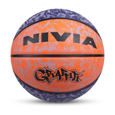NIVIA Graffiti, 8 Panel, Rubber Moulded, Made for Beginners, Ideal for all surfaces Basketball - Size: 7(Standard, Pack of 1, Blue, Orange)