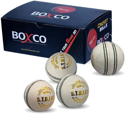 BOXCO Strike White Leather Cricket Ball – Construction Four Piece, Ideal for 20 Overs Cricket Leather Ball(Standard, Pack of 4, White)