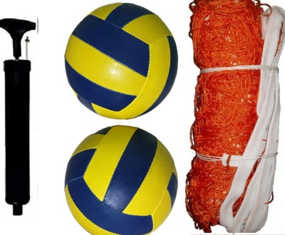 radion classic volley Y/B combo ball kit Orange 2.2mm nylon net and pump Volleyball - Size: 4(Pack of 4)