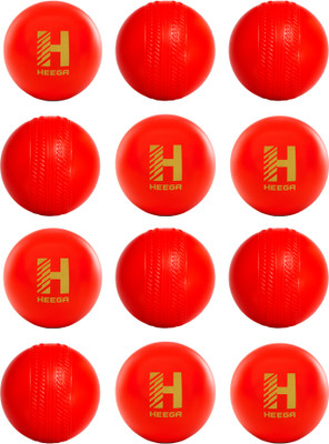 Heega Red Non Toxic Plastic Cricket Ball (80 Gm Per Ball) Netball - Size: 4(Kids, Pack of 12, Red)
