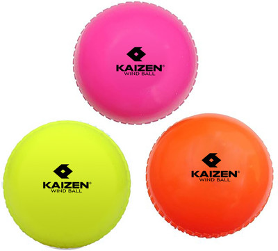 KAIZEN Synthetic Rubber Wind Ball for Cricket Practice, Training & Matches Cricket Rubber Ball(Standard, Pack of 3, Yellow, Orange, Pink)