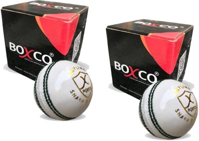 BOXCO Skyline Hand Stitched Four Piece T20, One Day and Test Matches, Export Quality Cricket Leather Ball(Pack of 2, White)